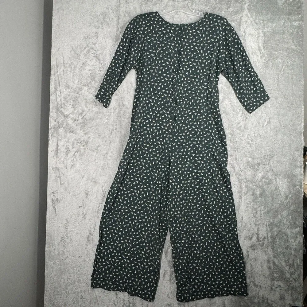 Cimmaron Jumpsuit Womens Medium Green Cream Floral Flowers Wide Leg Peasant Boho